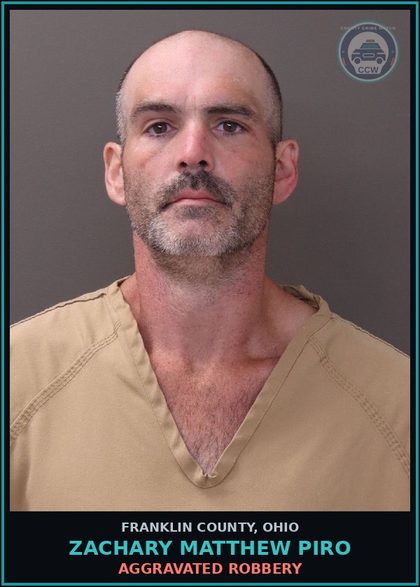 CCW arrest card for Zachary Matthew Piro in Franklin County: AGGRAVATED ROBBERY