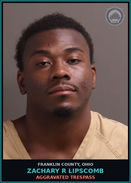 CCW arrest card for Zachary R Lipscomb in Franklin County: AGGRAVATED TRESPASS