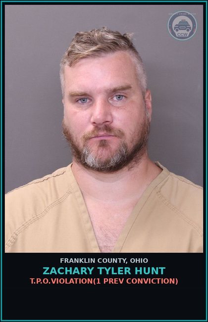 CCW arrest card for Zachary Tyler Hunt in Franklin County: T.P.O.VIOLATION(1 PREV CONVICTION)