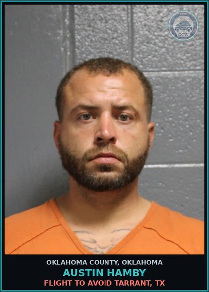 CCW arrest card for Austin Hamby in Oklahoma County: FLIGHT TO AVOID TARRANT, TX