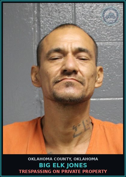 CCW arrest card for Big Elk Jones in Oklahoma County: BICYCLE VIOLATION - EQUIPMENT VIOLATION - LAMPS, REFLECTORS, MUN OR BRAKES
