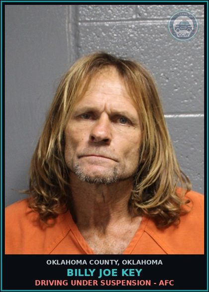 CCW arrest card for Billy Joe Key in Oklahoma County: DRIVING UNDER SUSPENSION - AFC
