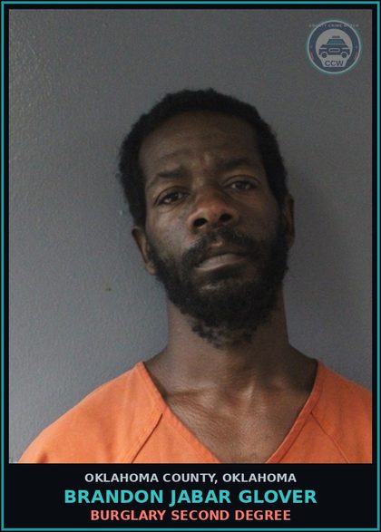 CCW arrest card for Brandon Jabar Glover in Oklahoma County: ENTERING PREMISES WHILE MASKED