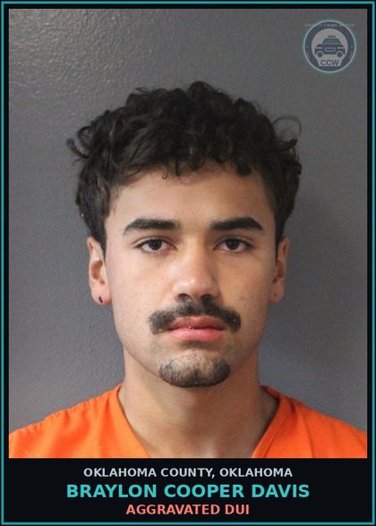 CCW arrest card for Braylon Cooper Davis in Oklahoma County: TRANSPORTING OPEN CONTAINER - BEER