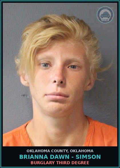 CCW arrest card for Brianna Dawn - Simson in Oklahoma County: BURGLARY THIRD DEGREE