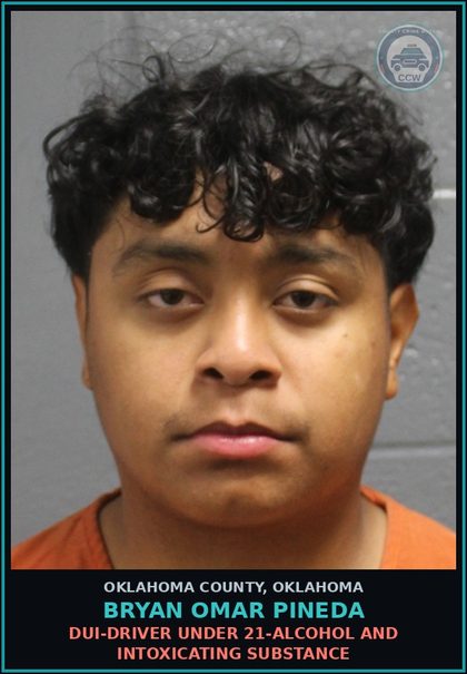 CCW arrest card for Bryan Omar Pineda in Oklahoma County: FAILURE TO STOP AT STOP SIGN