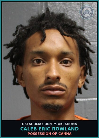 CCW arrest card for Caleb Eric Rowland in Oklahoma County: BICYCLE VIOLATION - EQUIPMENT VIOLATION - LAMPS, REFLECTORS, MUN OR BRAKES