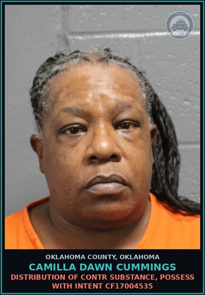 CCW arrest card for Camilla Dawn Cummings in Oklahoma County: DISTRIBUTION OF contr substance, POSSESS WITH INTENT CF17004535