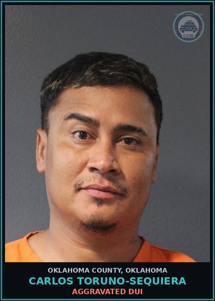 CCW arrest card for Carlos Toruno-Sequiera in Oklahoma County: UNSAFE LANE USE