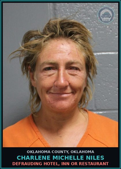 CCW arrest card for Charlene Michelle Niles in Oklahoma County: DEFRAUDING HOTEL, INN OR RESTAURANT