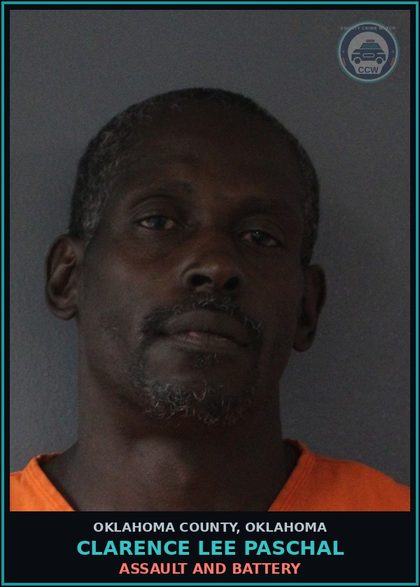 CCW arrest card for Clarence Lee Paschal in Oklahoma County: ASSAULT AND BATTERY