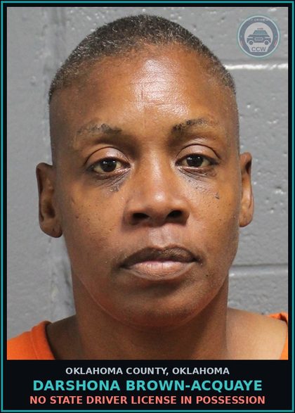 CCW arrest card for Darshona Brown-Acquaye in Oklahoma County: ILLEGAL OR DEFECTIVE LIGHTS