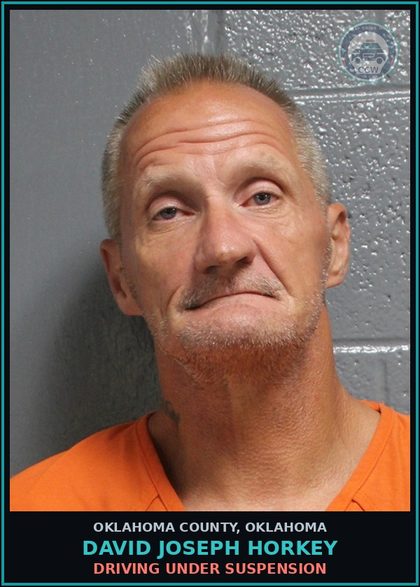 CCW arrest card for David Joseph Horkey in Oklahoma County: DRIVING UNDER SUSPENSION