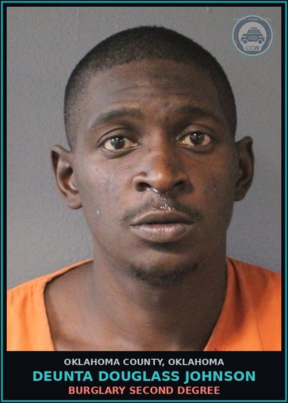 CCW arrest card for Deunta Douglass Johnson in Oklahoma County: ENTERING PREMISES WHILE MASKED