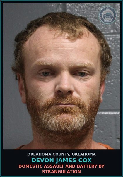 CCW arrest card for Devon James Cox in Oklahoma County: DISRUPT, PREVENT, INTERRUPT EMERGENCY TELEPHONE CALL