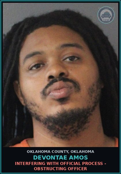 CCW arrest card for Devontae Amos in Oklahoma County: INTERFERING WITH OFFICIAL PROCESS - OBSTRUCTING OFFICER