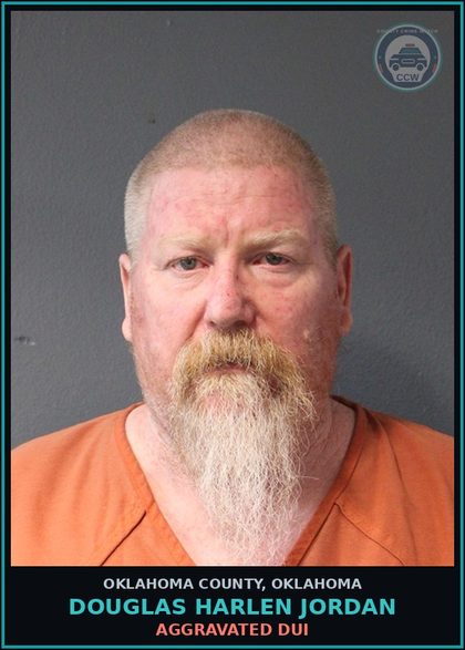 CCW arrest card for Douglas Harlen Jordan in Oklahoma County: UNSAFE LANE USE