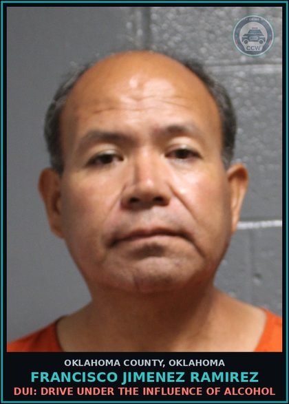 CCW arrest card for Francisco Jimenez Ramirez in Oklahoma County: TRANSPORTING OPEN CONTAINER - BEER