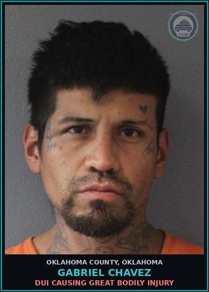 CCW arrest card for Gabriel Chavez in Oklahoma County: FOLLOWING TOO CLOSELY