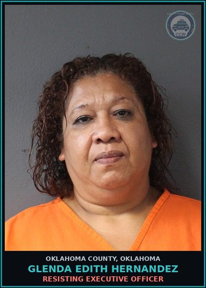 CCW arrest card for Glenda Edith Hernandez in Oklahoma County: RESISTING EXECUTIVE OFFICER