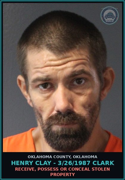 CCW arrest card for Henry Clay - 3/26/1987 Clark in Oklahoma County: RECEIVE, POSSESS OR CONCEAL STOLEN PROPERTY