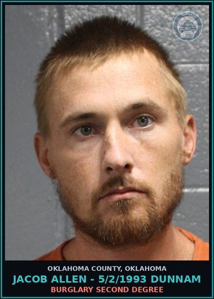 CCW arrest card for Jacob Allen - 5/2/1993 Dunnam in Oklahoma County: BURGLARY SECOND DEGREE
