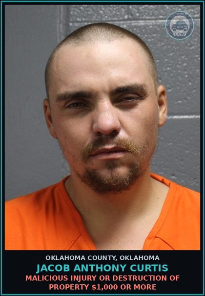 CCW arrest card for Jacob Anthony Curtis in Oklahoma County: MALICIOUS INJURY OR DESTRUCTION OF PROPERTY $1,000 OR MORE