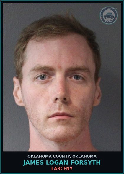 CCW arrest card for James Logan Forsyth in Oklahoma County: TRESPASSING ON PRIVATE PROPERTY