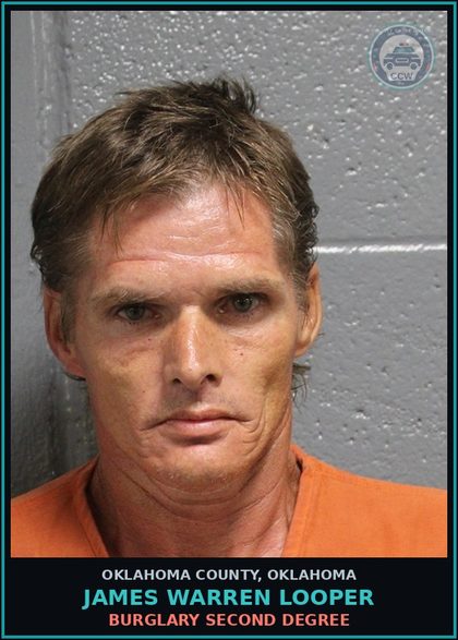 CCW arrest card for James Warren Looper in Oklahoma County: BURGLARY SECOND DEGREE
