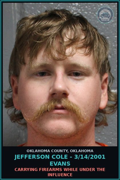 CCW arrest card for Jefferson Cole - 3/14/2001 Evans in Oklahoma County: TRANSPORTING OPEN CONTAINER - BEER