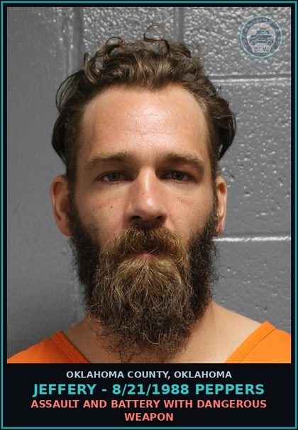 CCW arrest card for Jeffery - 8/21/1988 Peppers in Oklahoma County: ASSAULT AND BATTERY WITH DANGEROUS WEAPON