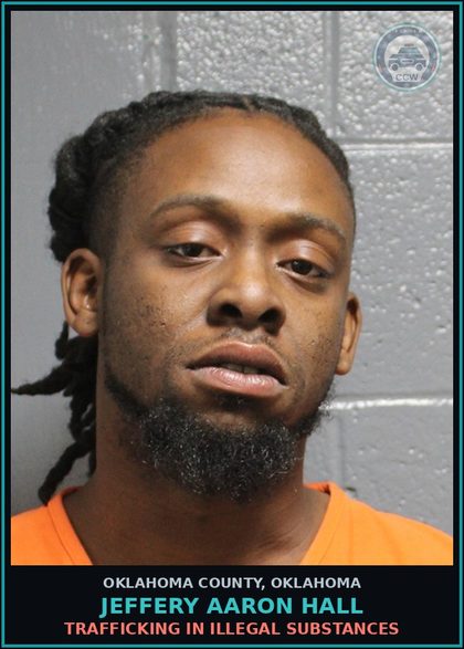 CCW arrest card for Jeffery Aaron Hall in Oklahoma County: DISTRIBUTION OF contr substance, POSSESS WITH INTENT CF19000330