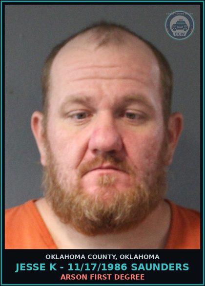 CCW arrest card for Jesse K - 11/17/1986 Saunders in Oklahoma County: ARSON FIRST DEGREE