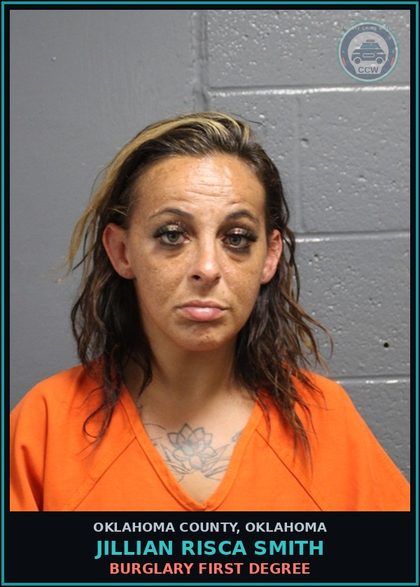 CCW arrest card for Jillian Risca Smith in Oklahoma County: CARRY OR POSSESS FIREARM BY CONVICTED FELON