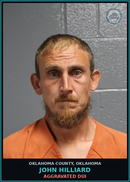 CCW arrest card for John Hilliard in Oklahoma County: TRANSPORTING OPEN CONTAINER - BEER