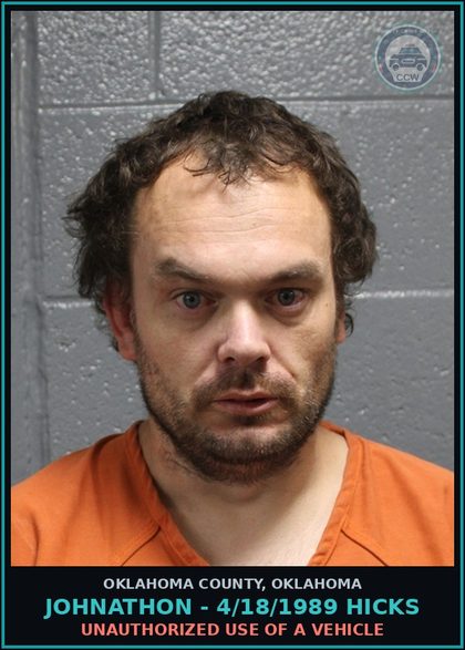 CCW arrest card for Johnathon - 4/18/1989 Hicks in Oklahoma County: UNAUTHORIZED USE OF A VEHICLE