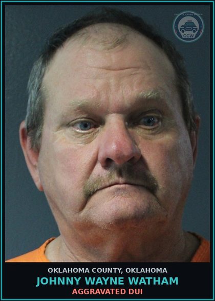 CCW arrest card for Johnny Wayne Watham in Oklahoma County: UNSAFE LANE USE