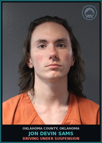 CCW arrest card for Jon Devin Sams in Oklahoma County: DRIVING UNDER SUSPENSION