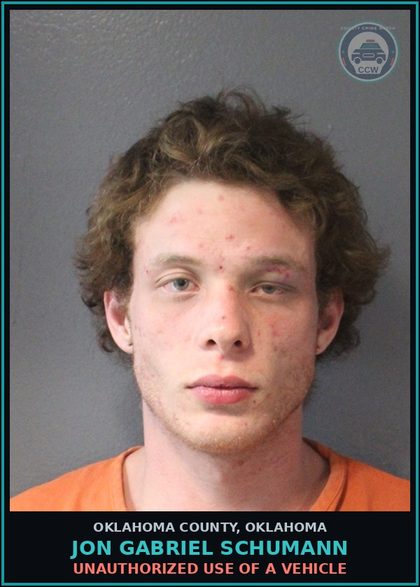 CCW arrest card for Jon Gabriel Schumann in Oklahoma County: UNAUTHORIZED USE OF A VEHICLE