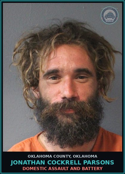 CCW arrest card for Jonathan Cockrell Parsons in Oklahoma County: DISRUPT, PREVENT, INTERRUPT EMERGENCY TELEPHONE CALL