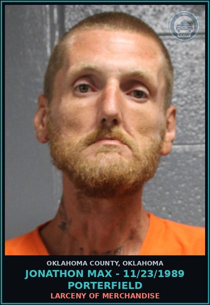 CCW arrest card for Jonathon Max - 11/23/1989 Porterfield in Oklahoma County: MISDEMEANOR VALUE - FALSE PRETENSE/BOGUS CHECK/CON GAME
