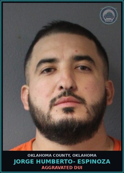 CCW arrest card for Jorge Humberto- Espinoza in Oklahoma County: TRANSPORTING OPEN CONTAINER - BEER