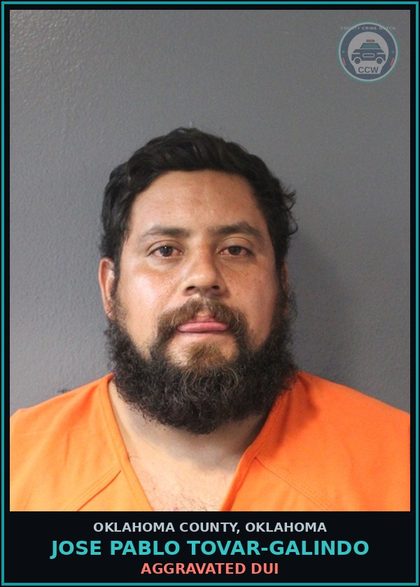 CCW arrest card for Jose Pablo Tovar-Galindo in Oklahoma County: UNSAFE LANE USE