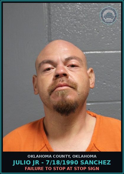 CCW arrest card for Julio Jr - 7/18/1990 Sanchez in Oklahoma County: FAILURE TO STOP AT STOP SIGN