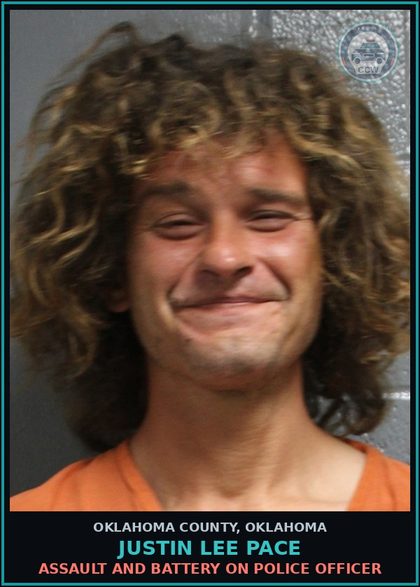 CCW arrest card for Justin Lee Pace in Oklahoma County: ASSAULT AND BATTERY ON POLICE OFFICER