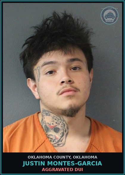 CCW arrest card for Justin Montes-Garcia in Oklahoma County: IMPROPER TURNING AT INTERSECTION