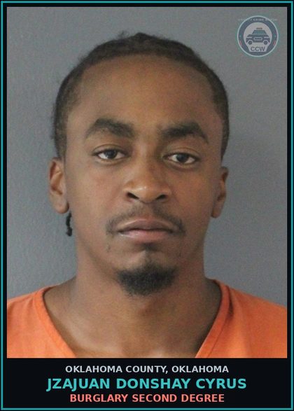 CCW arrest card for Jzajuan Donshay Cyrus in Oklahoma County: CARRY OR POSSESS FIREARM BY ADJUDICATED DELINQUENT