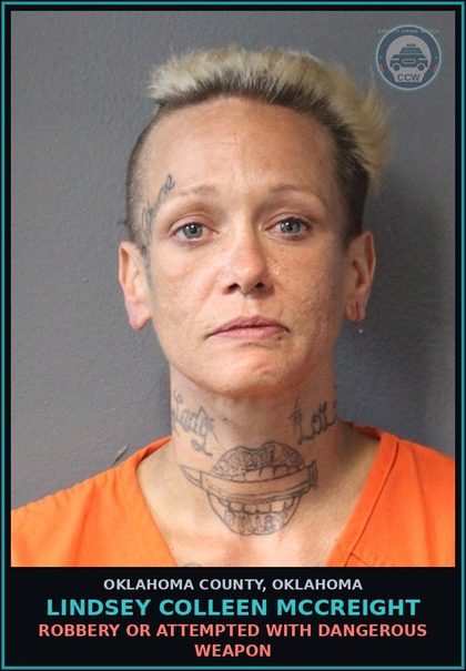CCW arrest card for Lindsey Colleen Mccreight in Oklahoma County: CARRY OR POSSESS FIREARM BY ILLEGAL ALIEN