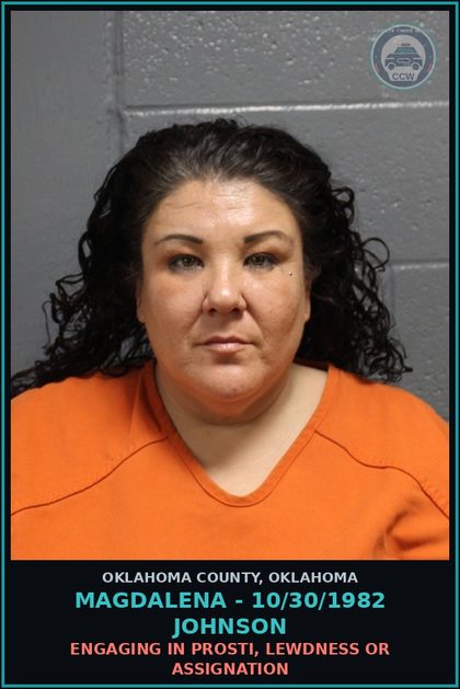 CCW arrest card for Magdalena - 10/30/1982 Johnson in Oklahoma County: ENGAGING IN Prosti, LEWDNESS OR ASSIGNATION