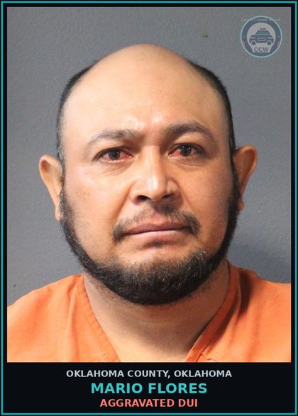CCW arrest card for Mario Flores in Oklahoma County: UNSAFE LANE USE